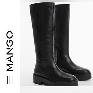 Mango 🖤 Tall Riding Genuine Leather Boots~ size 5 ~ NIB- black